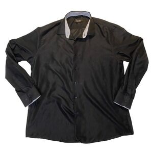 Nicole Miller‎ New York Mens Dress Shirt XL 17-17.5 Black Slim Fit Long Sleeve